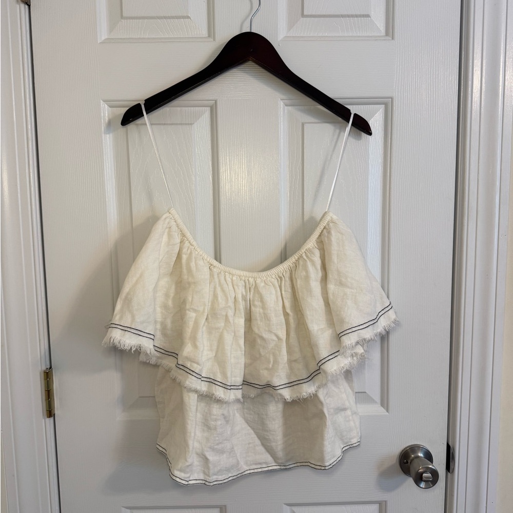 Zara blouse size medium linen, off the shoulder, white cream, cropped